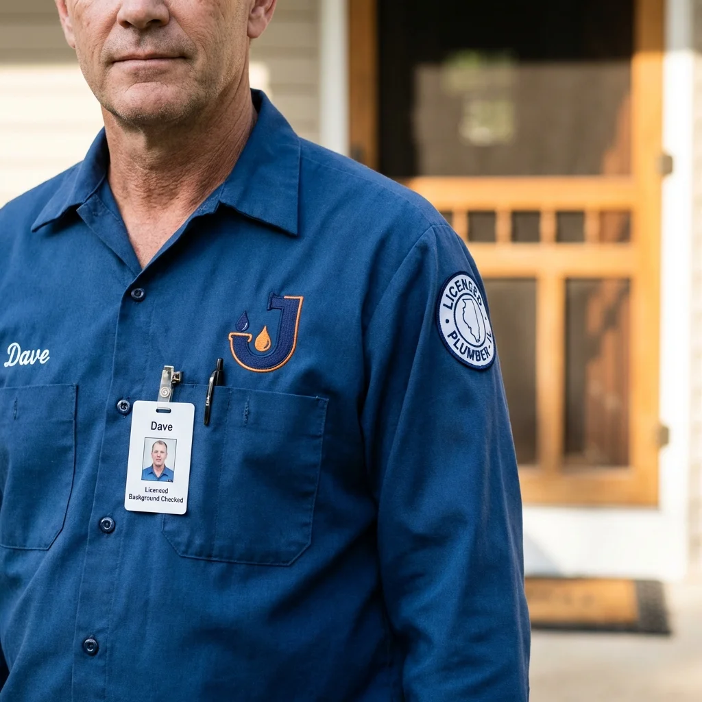 Licensed plumber showing ID badge in Arroyo Seco, NM