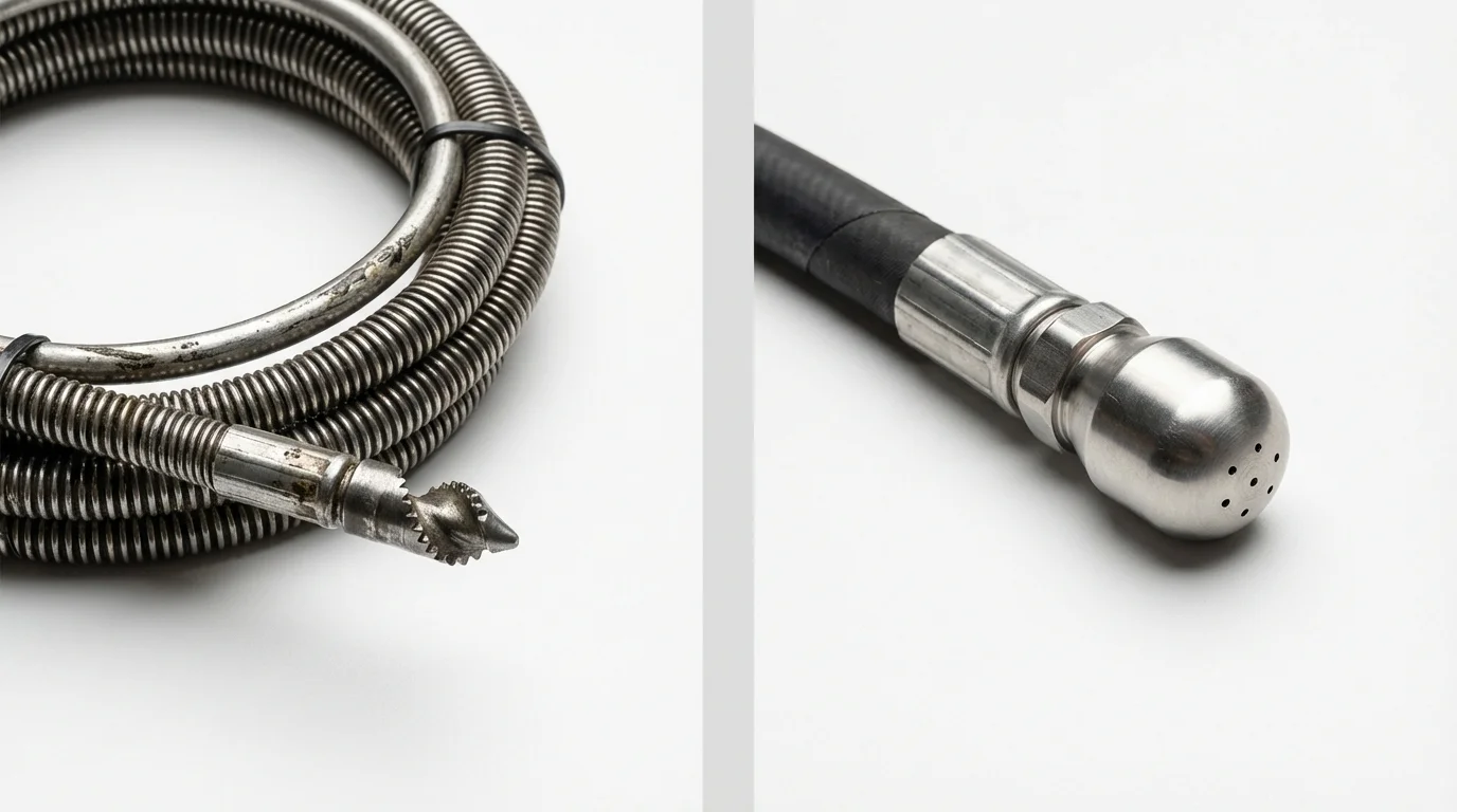 Drain snake cable and hydro jetting nozzle used for drain cleaning in Arroyo Seco, NM