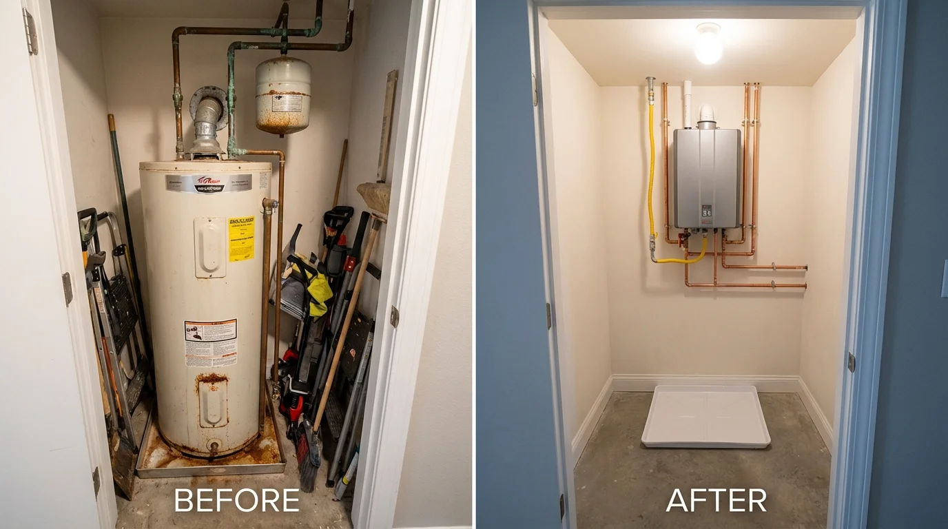 Tank water heater versus wall-mounted tankless unit comparison for Arroyo Seco, NM homeowners